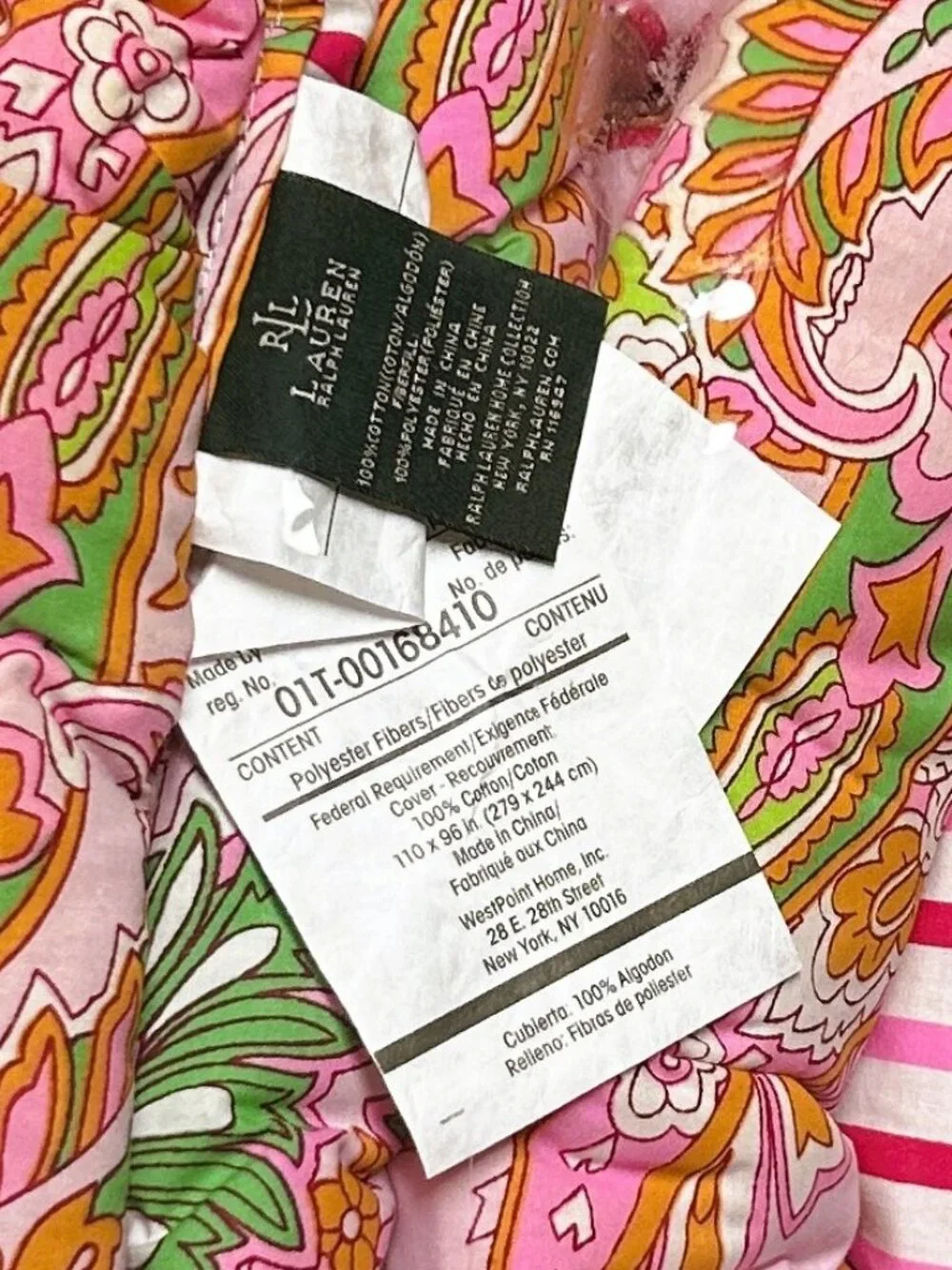 4pc~KING sz Comforter Set~vintage Ralph Lauren pink orange green paisley COTTON
